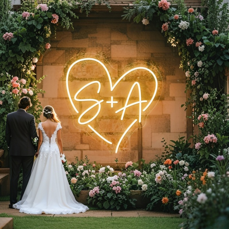 Home Decor For Wedding - Letrero de neón LED con iniciales