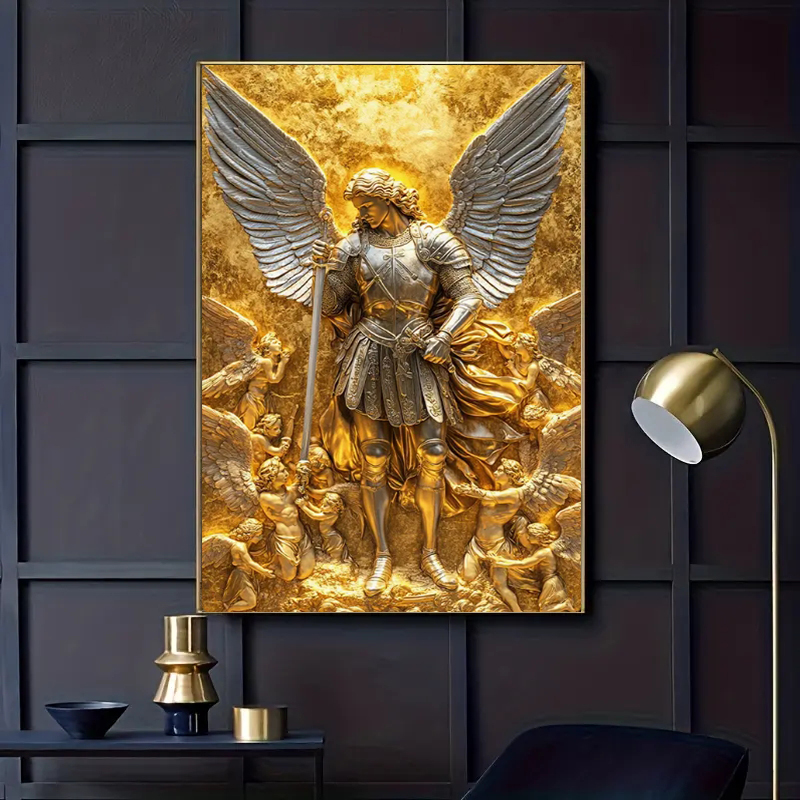 Home Decor Quirky - Arquangel Miguel, estatua de ángel dorado,